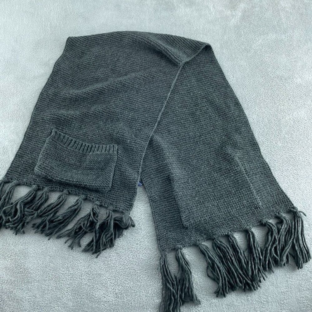 Pilcro Dark Gray Knit Scarf With Fringe & Pocket Acrylic Womens 1491